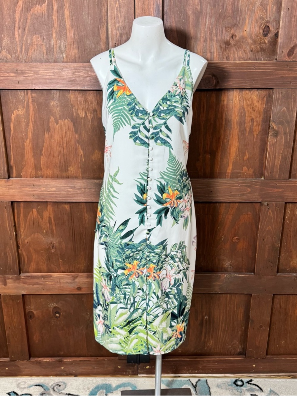 Adelyn Rae White Floral-Trim Slip Dress